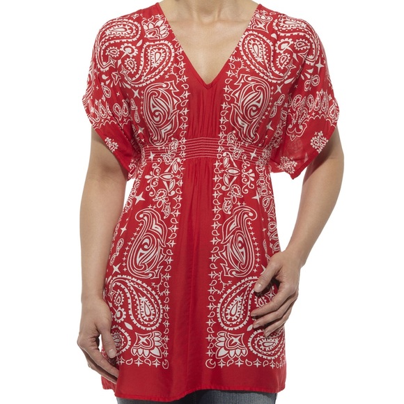 Ariat Tops - Ariat Western Red Bandana Print Smocked Tunic